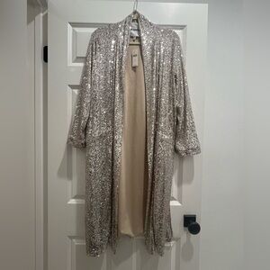 NWT BB Dakota Anthropologie Silver Sequin Jacket Kimono